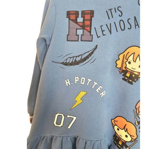 Girls Harry Potter Blue Dress with Patches & Graphics - Picture 3 of 6